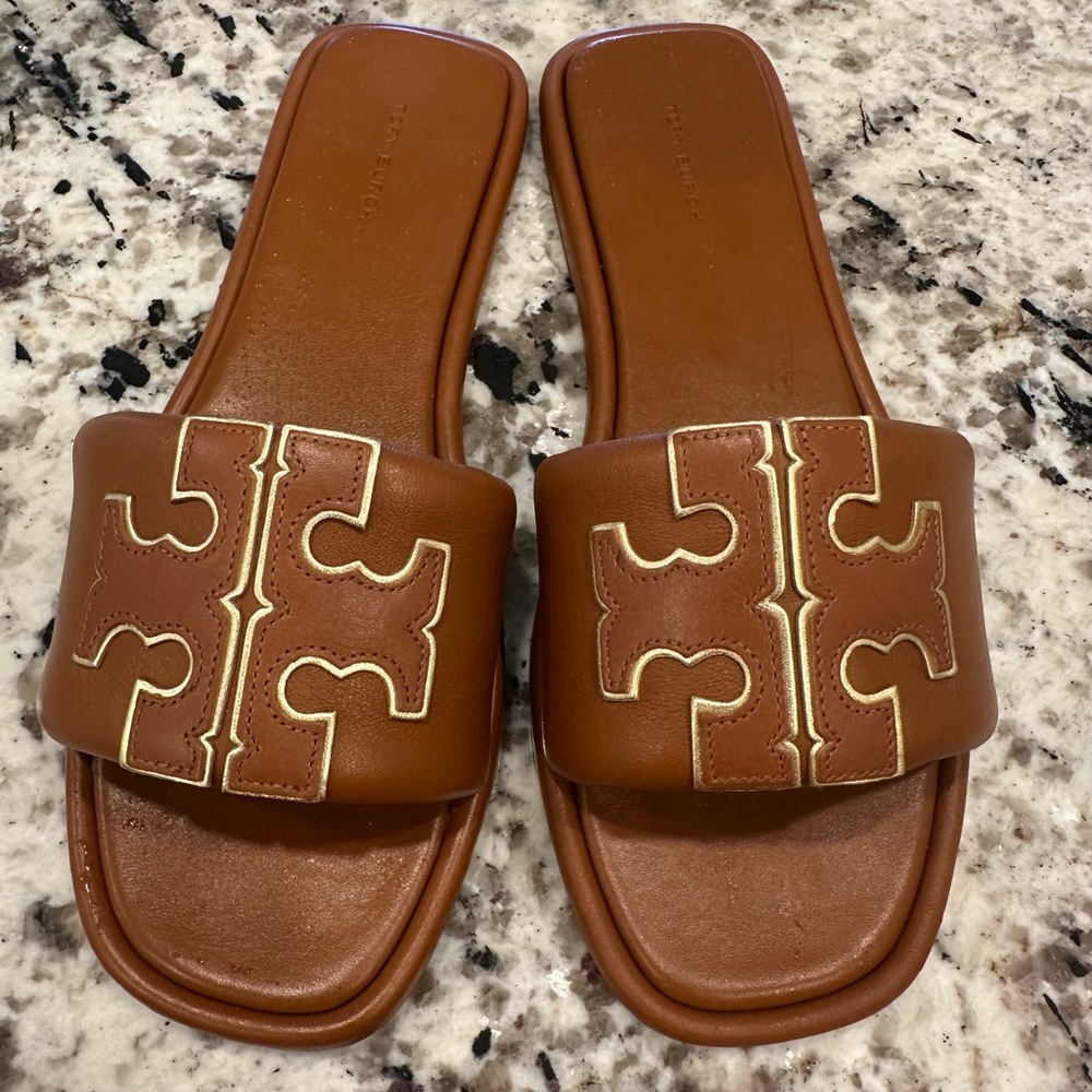 Tory Burch Tan Leather Slides